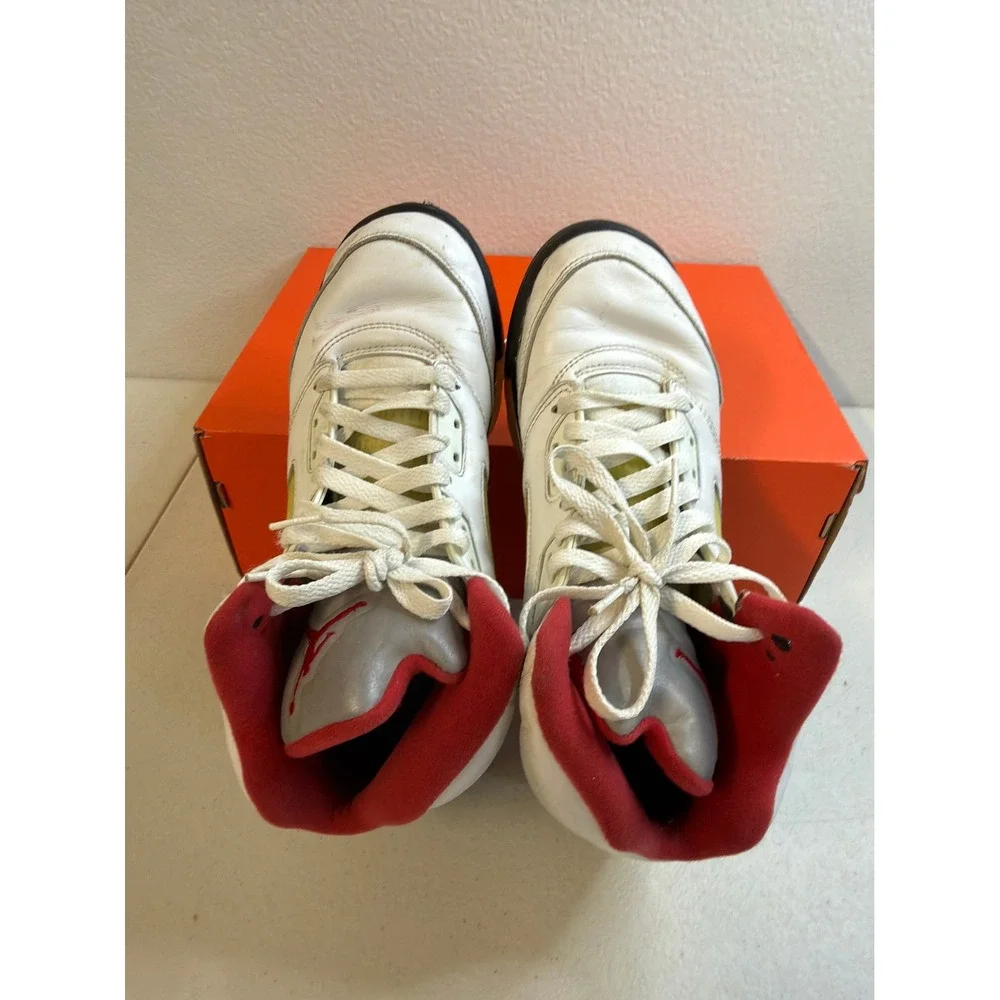 Nike Air Jordan 5 Retro Fire Red Silver Tongue White 6.5y #1958